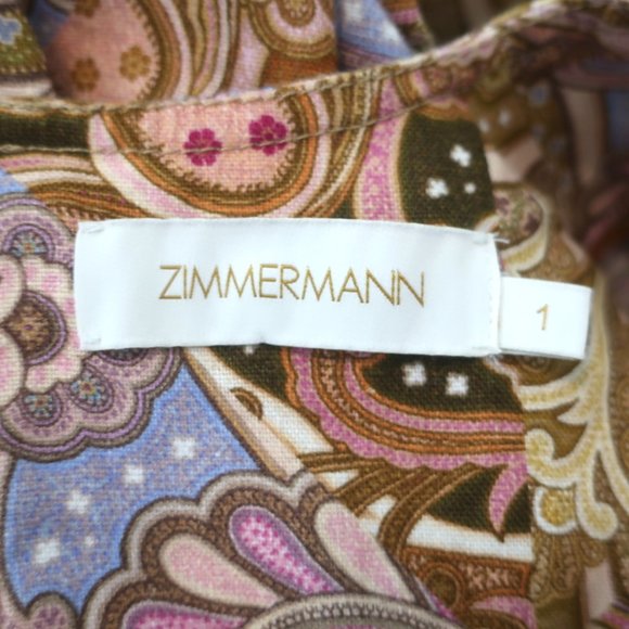 ZIMMERMANN CONCERT BELTED JUMPSUIT MULTICOLOR PAISLEY PRINT LINEN SIZE 1 - Picture 6 of 7